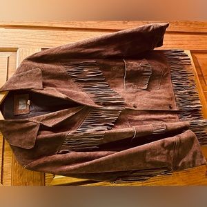 Vintage Brown Leather Jacket with Western Style Fringe